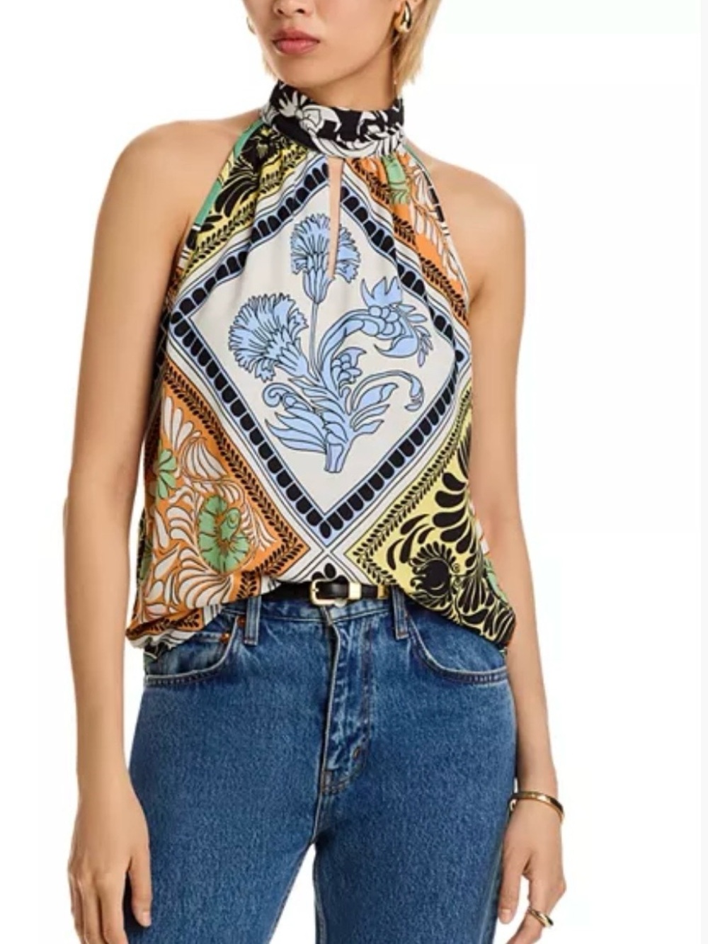 Tahari Halter Neck Scarf Print Floral Sleeveless Top NWT SZ Small